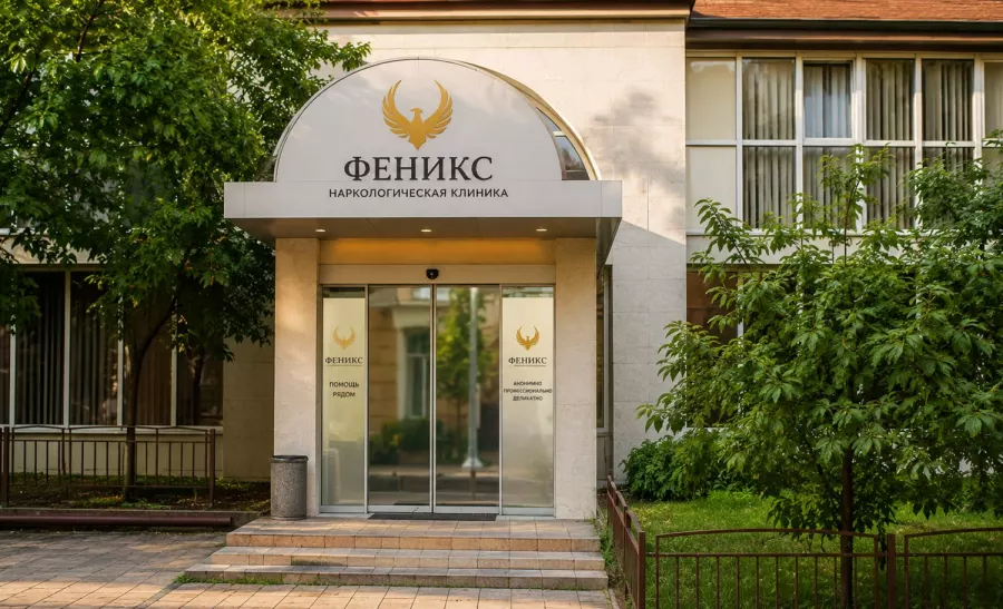 Вход в наркологическую клинику «Феникс» в Зее